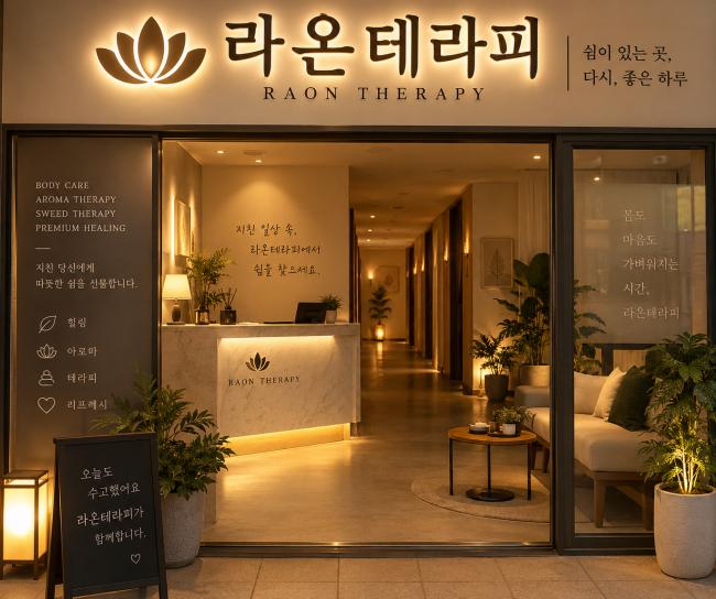 라온테라피 - 연산동 종합운동장역,거제해맞이역,거제역,시청역,교대역,연산역,물만골역 인근 스웨디시 전문 마사지 매장 전경
